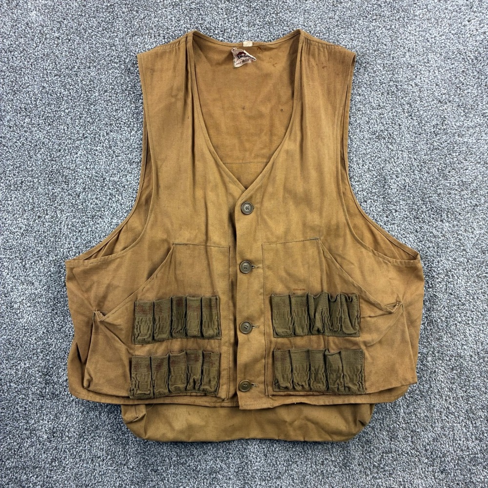 Vintage Duxbak Hunting Vest Mens Large Brown Duck Canvas Shell Pockets Utility
